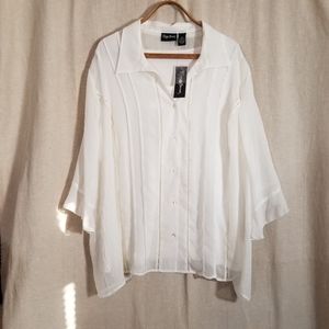 Romantic Ruffled Sheer Plus Blouse Insert Lace Pintuck 4X Cream White Flowy Boho